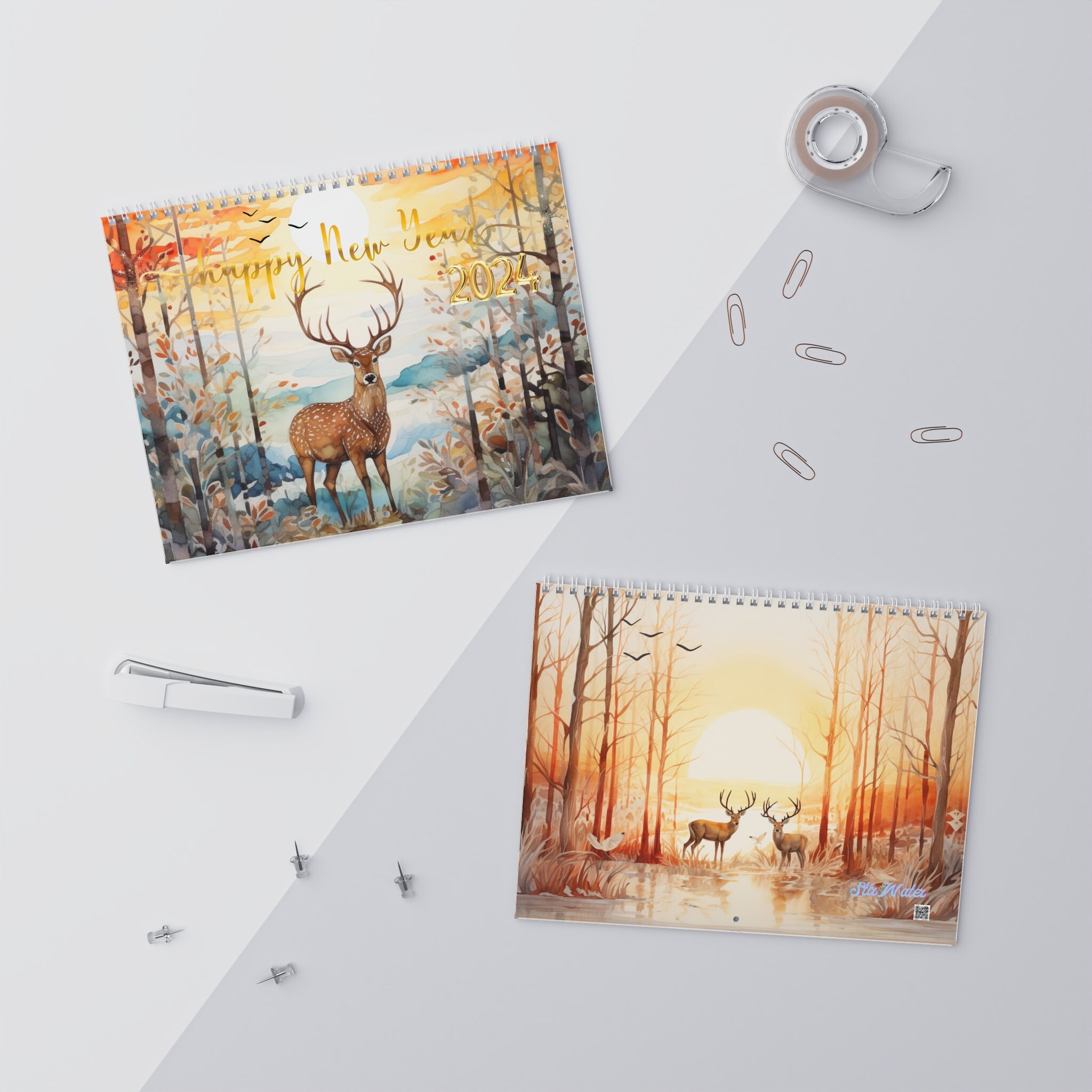 Reindeer calendar 2024, animal calendar 2024, 2024 autumn calendar, fox