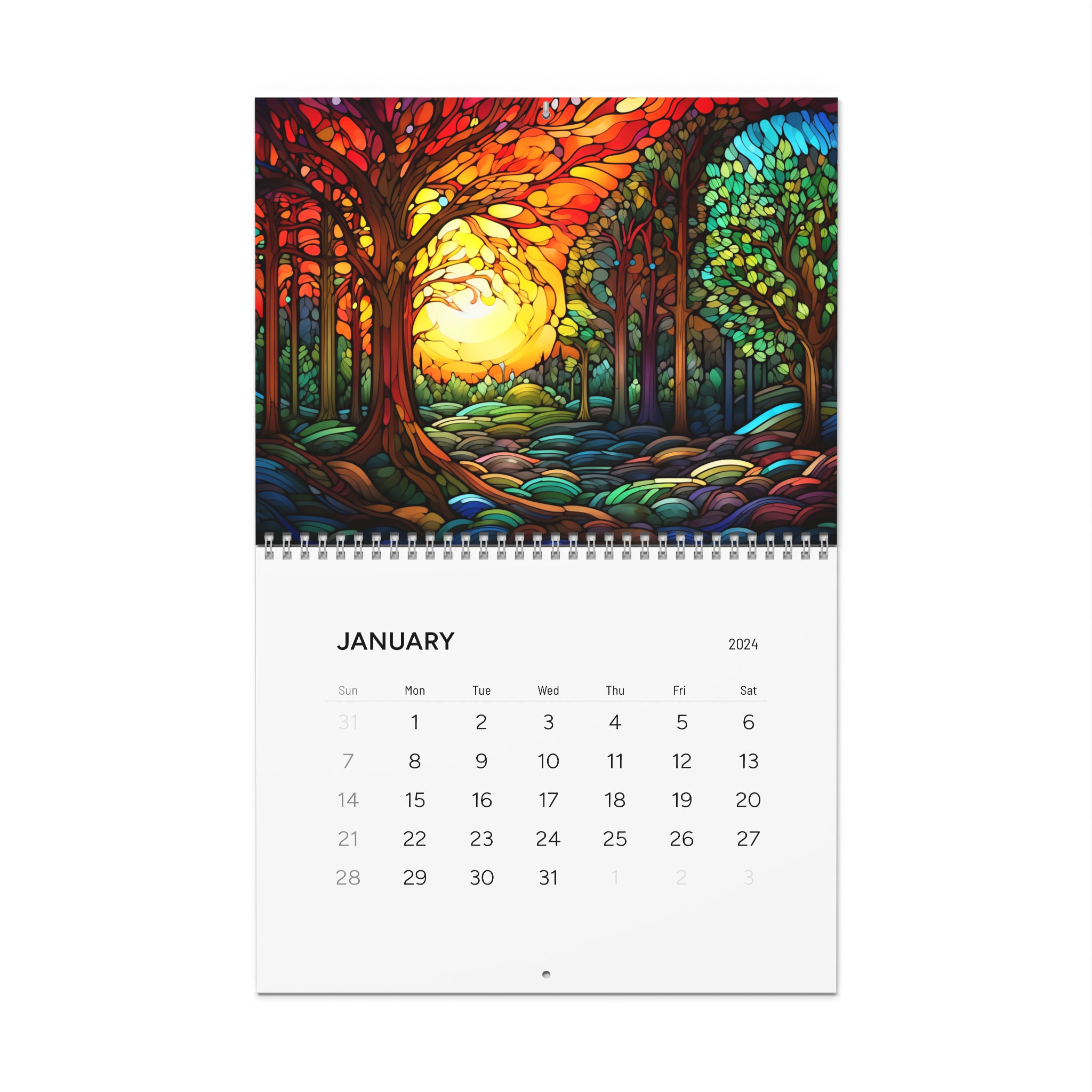 2024 calendar, rainbow 2024 calendar, stained glass 2024 calendar