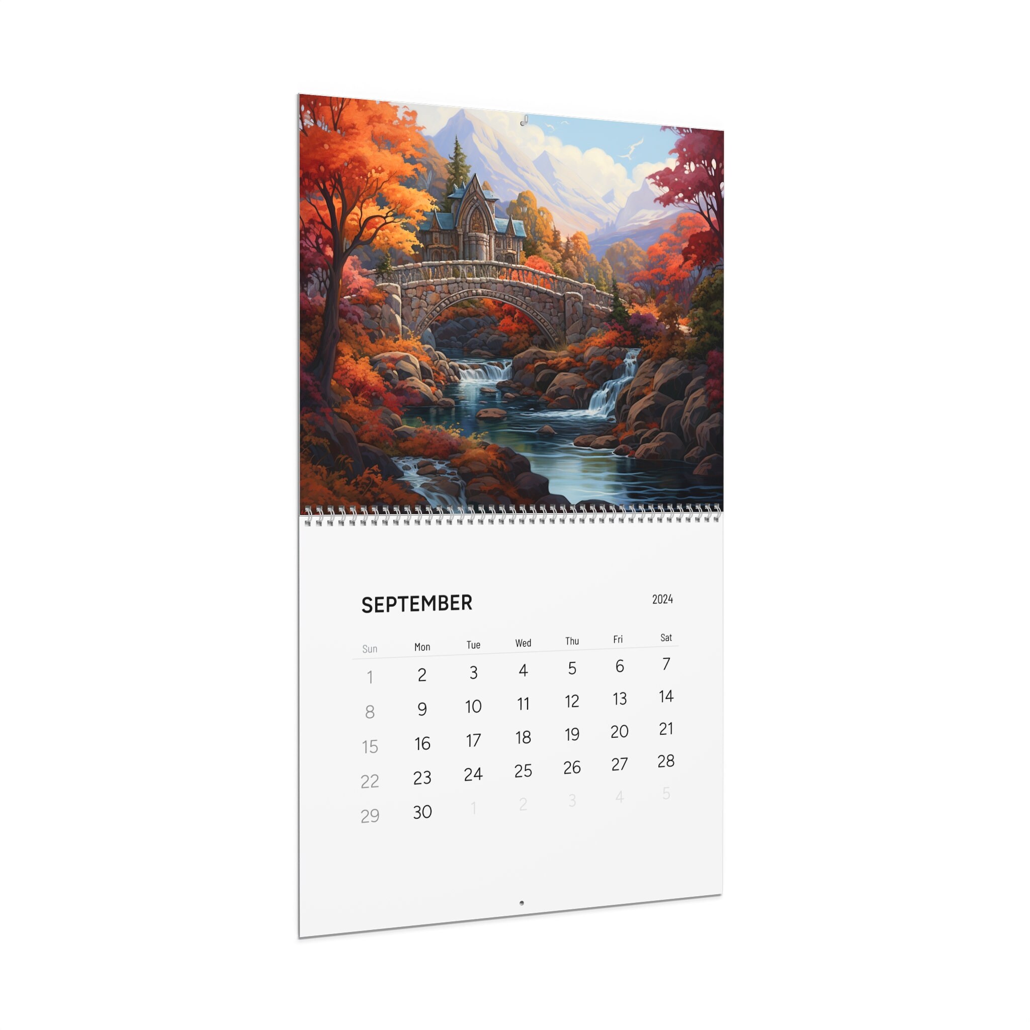 Fall wall calendar 2024, mountain calendar 2024, bridge calendar 2024