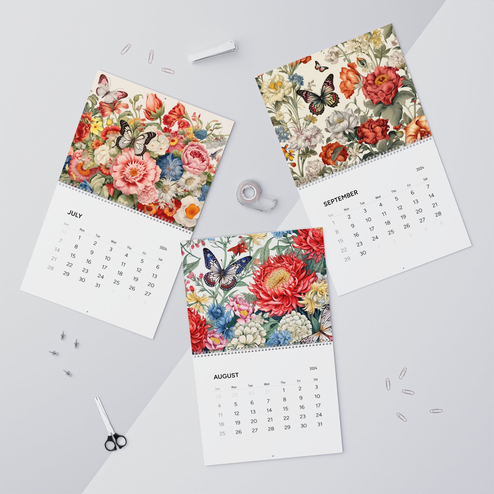 Wildflower wall calendar 2024, butterfly calendar 2024, floral calendar ...