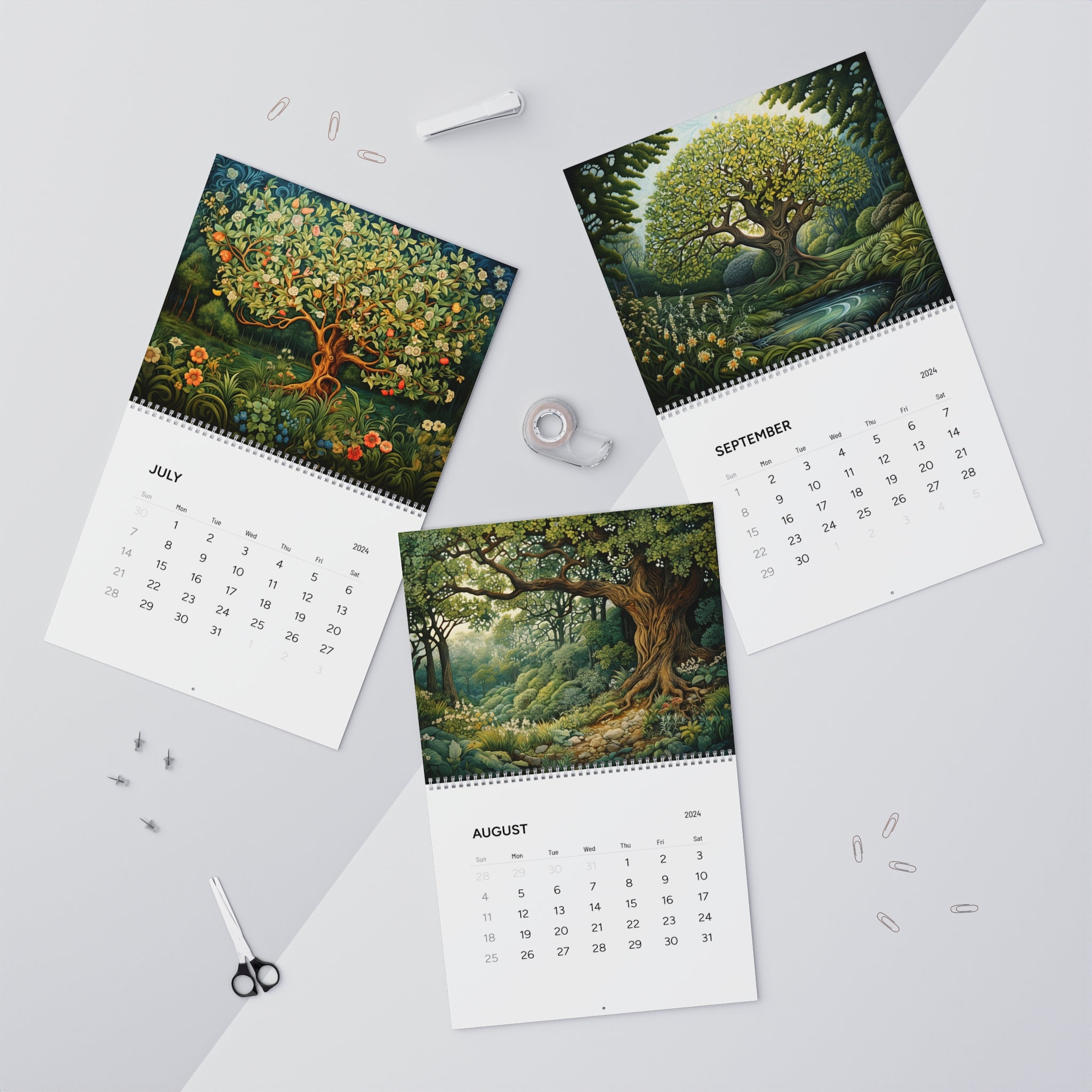 2025 tree calendar, 2025 artsy tree calendar, tree calendar 2025