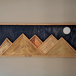 Reclaimed Pallet Wood Wall Art Mountains ~ Moon/Stars