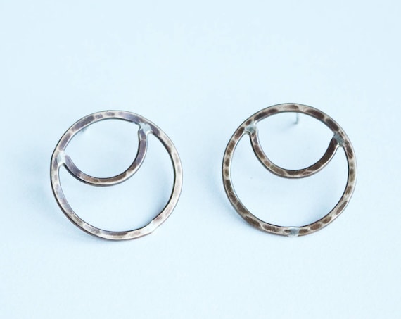 Hammered Brass or Silver Crescent Earrings