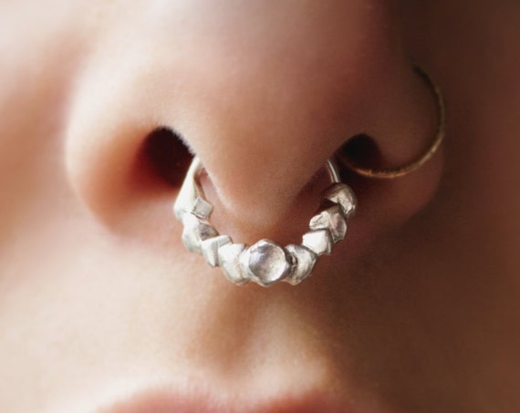 Handmade Silver and Moonstone Septum Ring | Body Jewelry