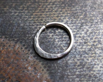 Handmade Sterling Silver Hammered Septum or Cartilage Ring | Body Jewelry