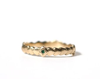 Scale Band in 14k Yellow Gold with 2 Emeralds