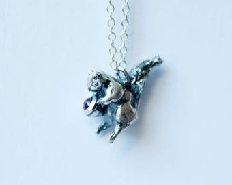 Silver and Amethyst Squirrel Necklace | handmade jewelry