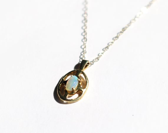 Brass and Opal Ripple Pendant on Gold Fill Chain