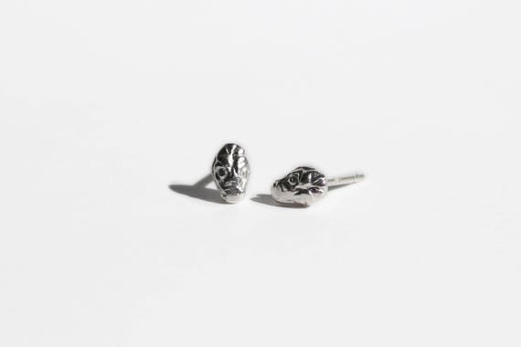 Earrings | Silver Snake Head Studs, handmade jewelry