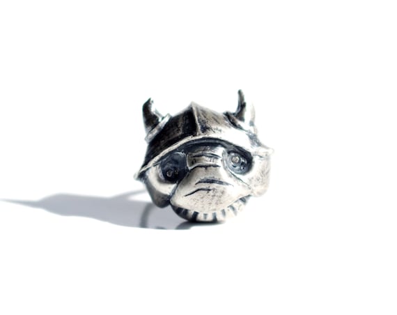 Handmade Sterling Silver Goblin Ring with Topaz Eyes | Labyrinth Jewelry