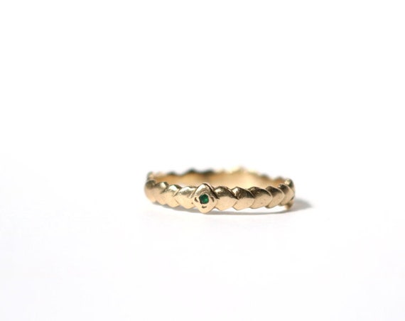 Scale Band in 14k Yellow Gold with 2 Emeralds