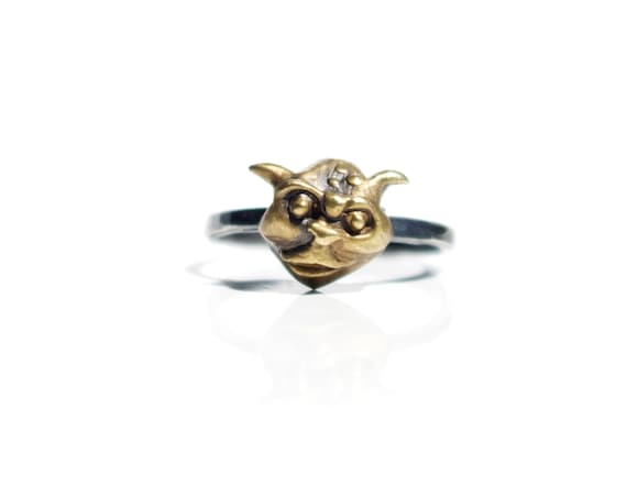 Handmade Brass and Oxidized Silver Gargoyle Ring | Labyrinth Jewelry