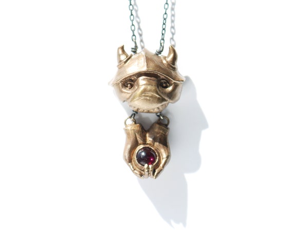 May Your Cup Runneth Over Necklace | Handmade Goblin Jewelry | Brass, Garnet | Labyrinth Jewelry