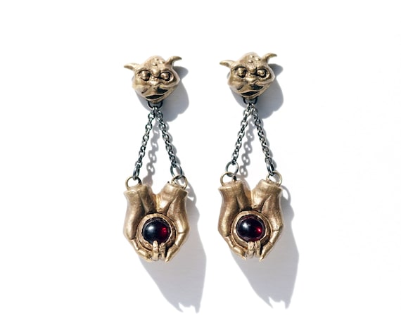 Helping Hands Earrings | Handmade in Brass and Silver with Garnet | Labyrinth Jewelry