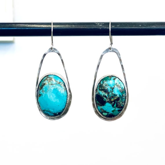 Handmade Sterling Silver and Bronzite Chrysocolla Raindrop Earrings