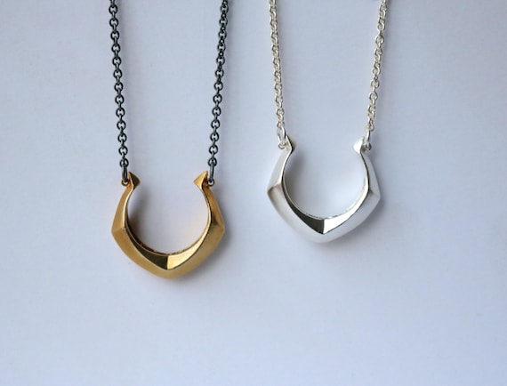 Necklace | Geometric Omega Necklace, brass or silver, handmade jewelry