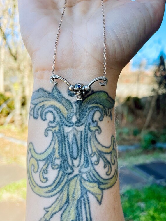 Handmade Silver and Sapphire Third Eye Skull Necklace