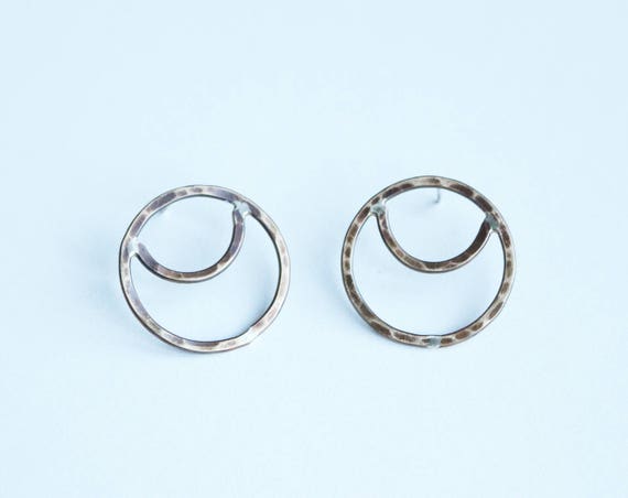 Hammered Brass or Silver Crescent Earrings