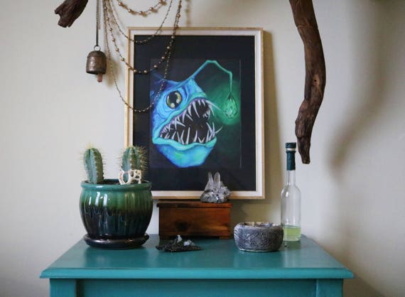 Art Print | Emerald Angler Fish, animal prints