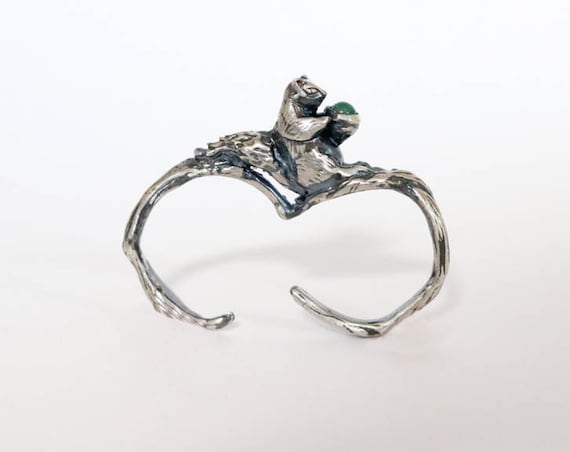 Sterling Silver Two finger Squirrel Ring, with gemstone | handmade jewelry