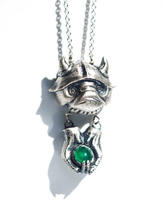 May Your Cup Runneth Over Necklace | Handmade Goblin Jewelry | Silver Green Onyx Topaz | Labyrinth Jewelry