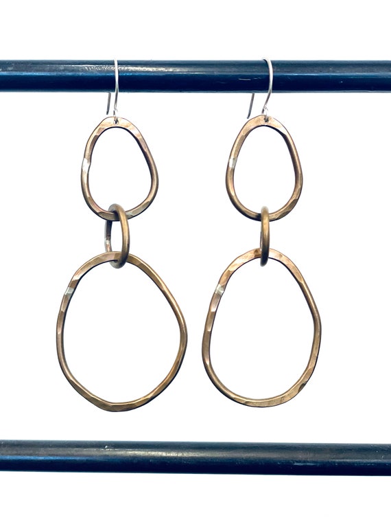 Handmade Brass and Silver Oval Chainlink Earrings