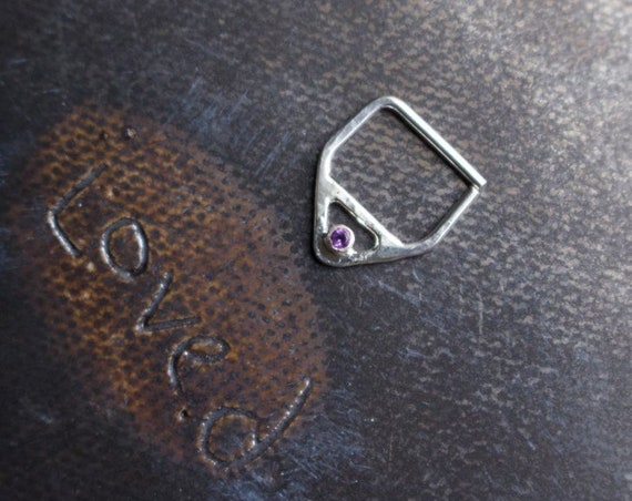 Handmade Sterling Silver and Amethyst Triangle Septum Ring | Body Jewelry