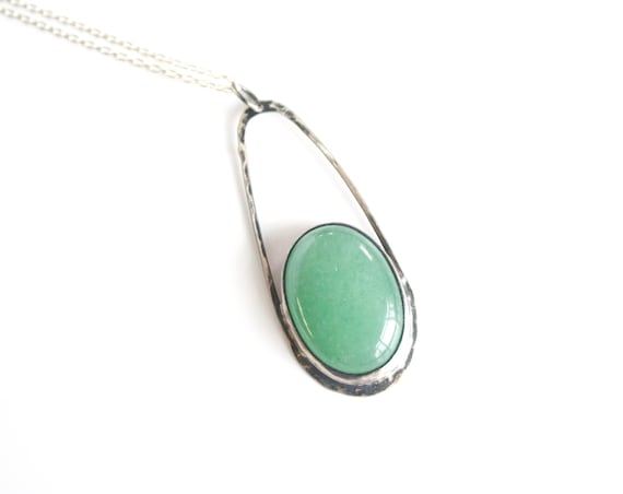 Handmade Silver and Aventurine Raindrop Necklace