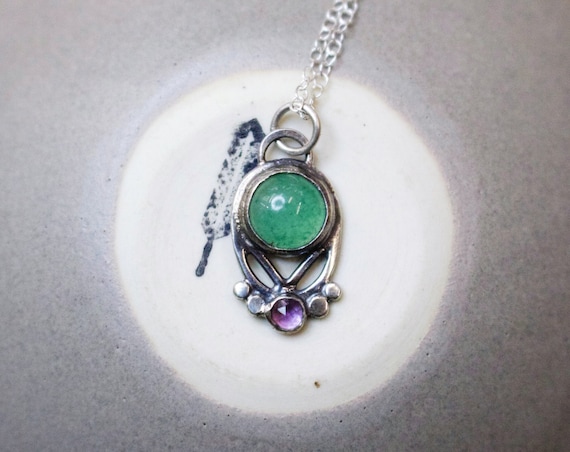 Handmade Silver Uva Necklace with Aventurine and Amethyst