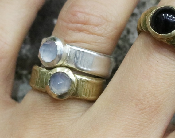 Handmade Chalcedony Ring in Brass or Silver