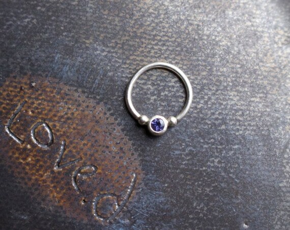 Handmade Silver and Iolite Gemstone Septum Ring | Body Jewelry