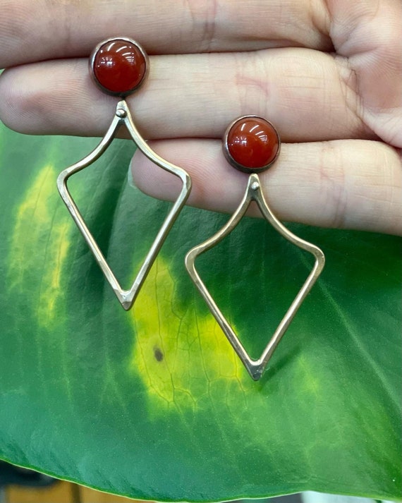 Handmade Carnelian, Copper, and Brass Chandelier Earrings