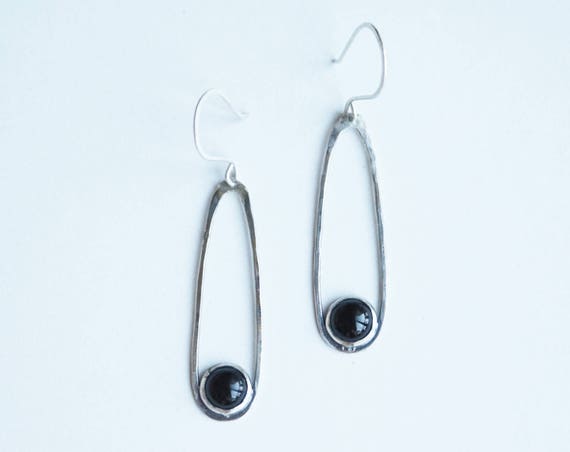 Silver and onyx drop earrings