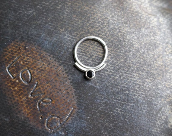 Handmade Sterling Silver and Black Spinel Septum Ring | Body Jewelry