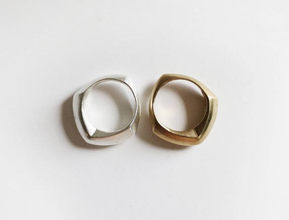 Ring | Handmade Geometric Scale Ring, Silver and Brass | handmade jewelry