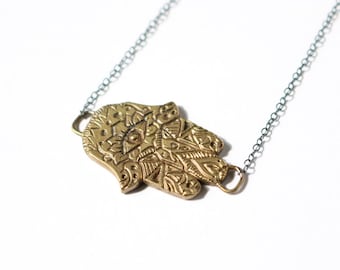 Brass and Sterling Silver Hamsa Necklace