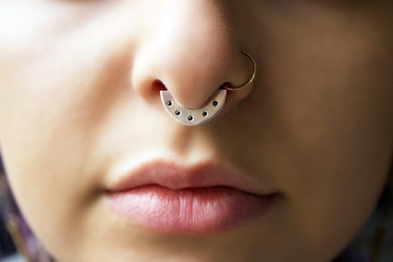 Handmade Silver Fan Septum Ring with Black Spinels | Body Jewelry