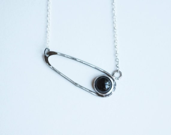 Silver and Onyx Diagonal Drop Necklace