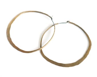 Handmade Forged Brass Hoop Earrings