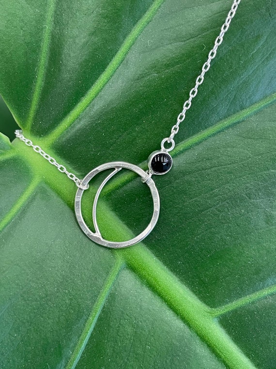 Handmade Silver and Onyx Crescent Necklace