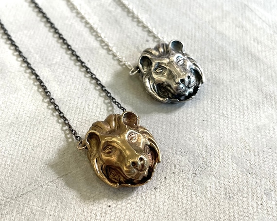 Handmade Lion Necklace in brass or sterling silver