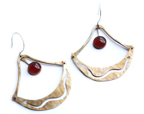 Handmade Brass and Carnelian Snake Silhouette Earrings