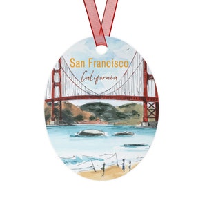Golden Gate Bridge California Metal Ornament | Christmas Ornament, California Coast Ornament, Personalized Custom Text Option