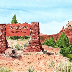 Sedona Welcome Sign Art Print: Watercolor Travel Poster