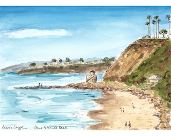 Dana Point Dana Strands Beach Art Print - Original California Watercolor - Coastal Travel Poster for Living Room or Gift for Beach Lovers
