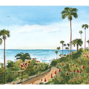 Laguna Beach Watercolor Art Print: California Coast, Heisler Park