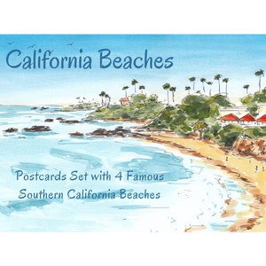 Custom Gift Greeting Card Set - California Beaches Blank Folded Cards; Whimsical & Unique Thank you Notes for Beach Lovers and Travelers