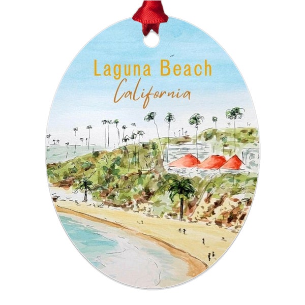 Laguna Beach Metal Ornaments Art, Christmas Ornament, California Coast Laguna Beach Ornament, Personalized Custom Text Option