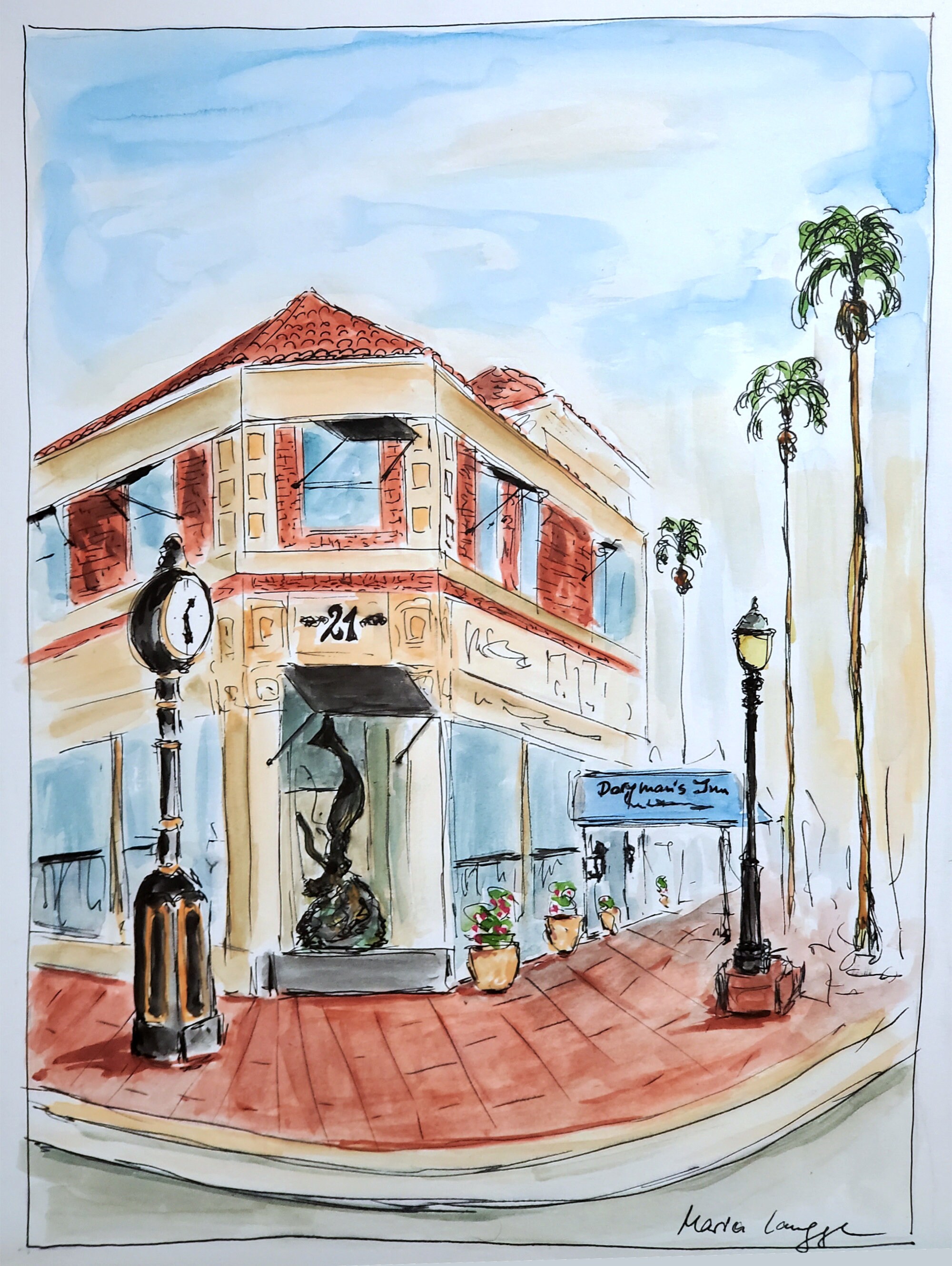 Newport Beach Doryman's Inn Art Watercolor Sketch Drawing - Etsy