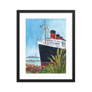 Queen Mary Long Beach Watercolor Print - Fun Watercolor Sketch Poster - Ocean Liner Wall Décor for Travelers - Unique Gift Idea